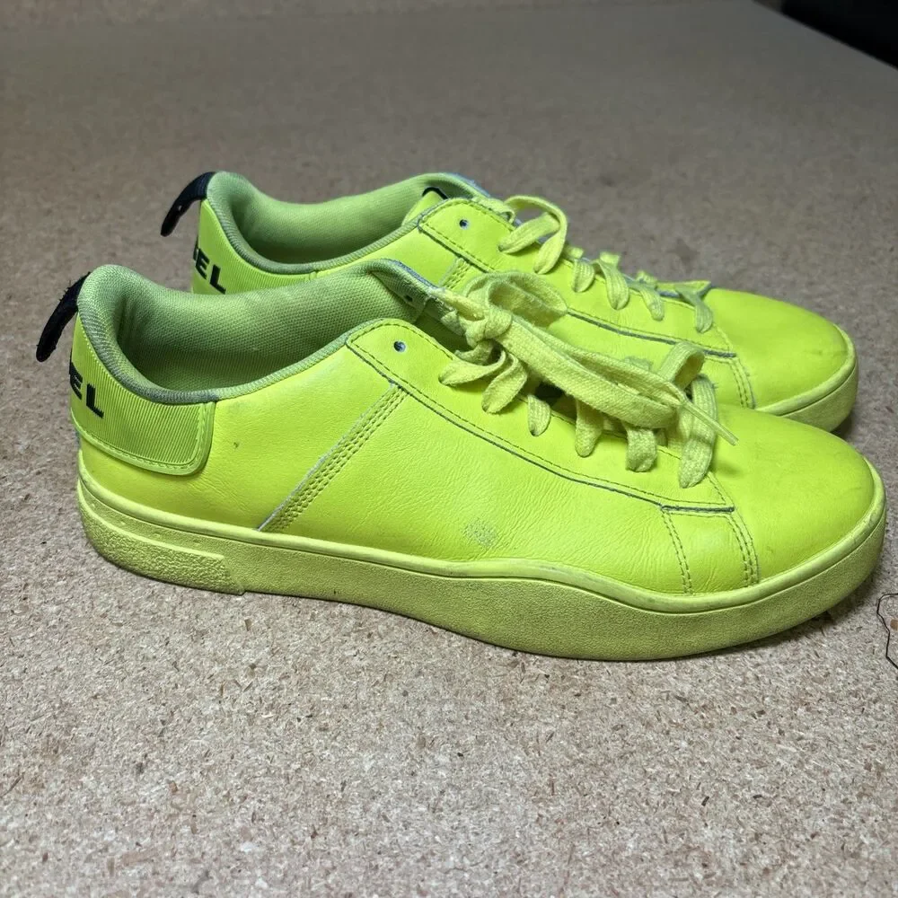 Diesel S-Clever Low Sneakers Men 10 US 43 EU Neon Yellow Belly Leather